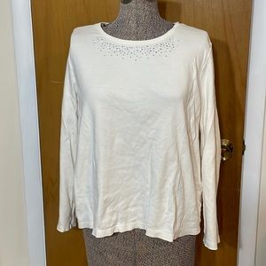 Studio Works Womens XL Cream Long Sleeve Blouse Stud Accents at Neck